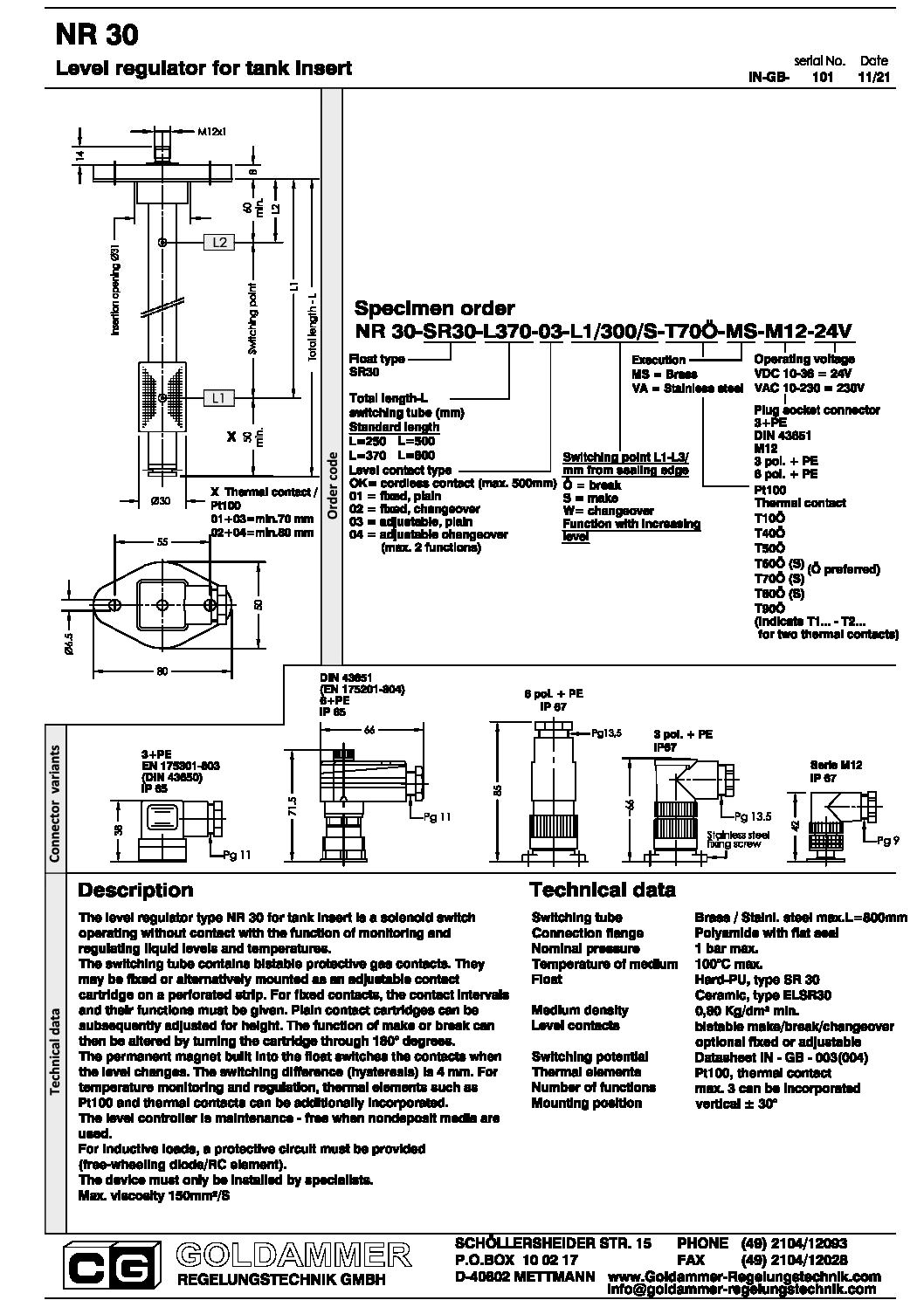 Level regulator for tank insert - IN - Goldammer Regelungstechnik
