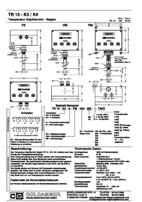 Temperatur-Kapillarrohr-Regler - TR - Goldammer Regelungstechnik