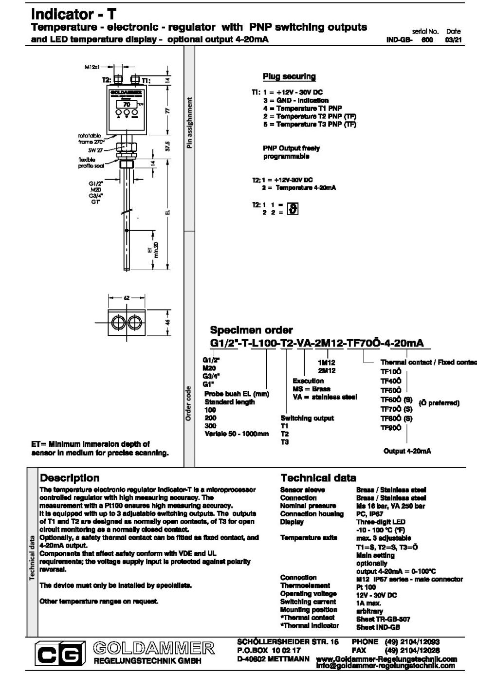 Indicator temperatureelectronicregulator IND Goldammer